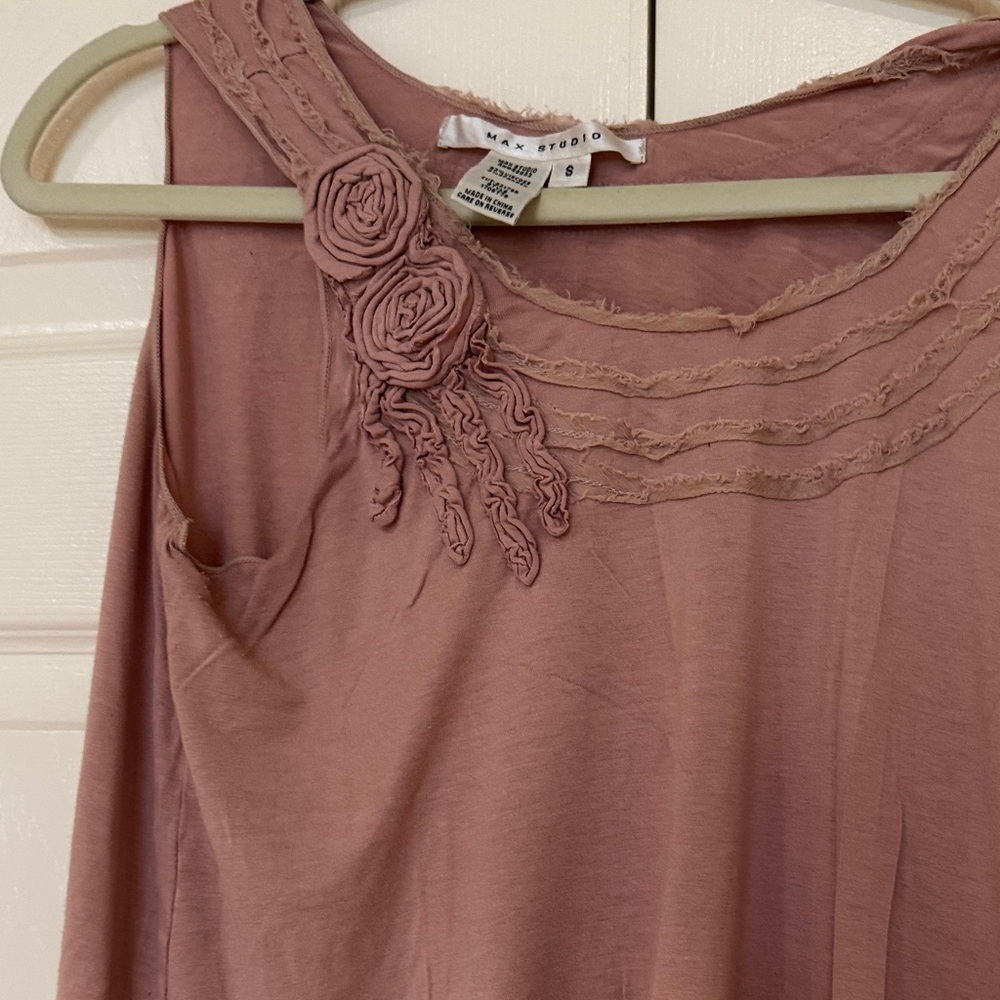 Max Studio Mauve Tank Top with Floral Accents